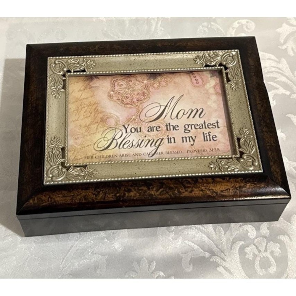 Cottage Garden "Mother You Are The Greatest Blessing" burlwood jewelry music box